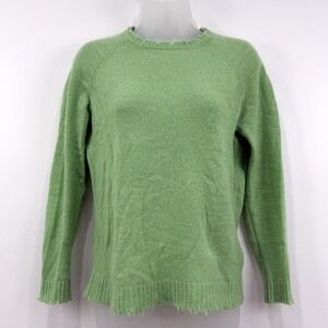 Minnie Rose Cashmere Sweater Women's XS Green Preppy Quiet Luxury‎ Distressed